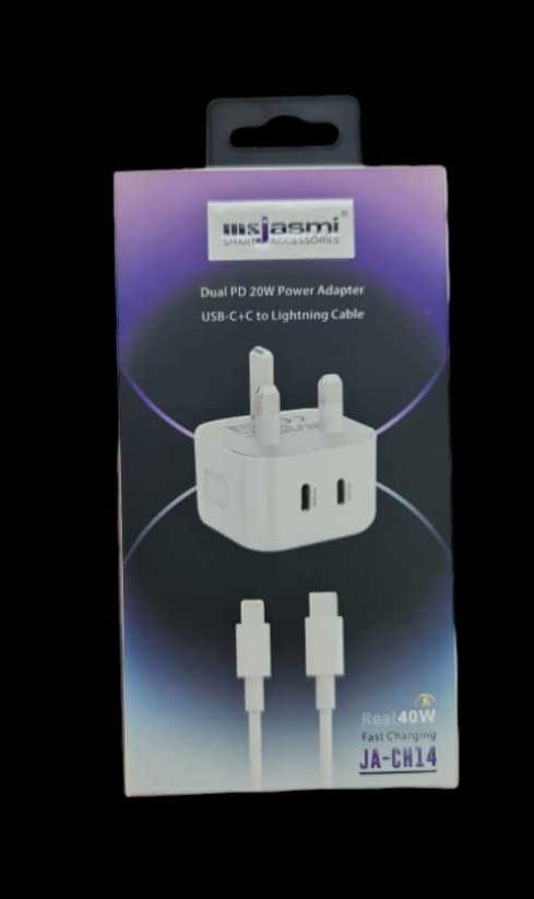 MSJasmi Dual PD 20W Power Adapter with USB-C to Lightning Cable JA-CH14 - Efficient Charging Combo"