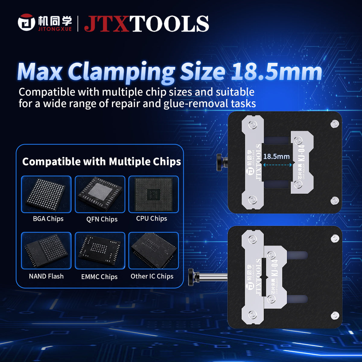 JTX KJ-04 Universal Quick Chip Holder for BGA CPU EMMC NAND ICs Flash Glue Removal