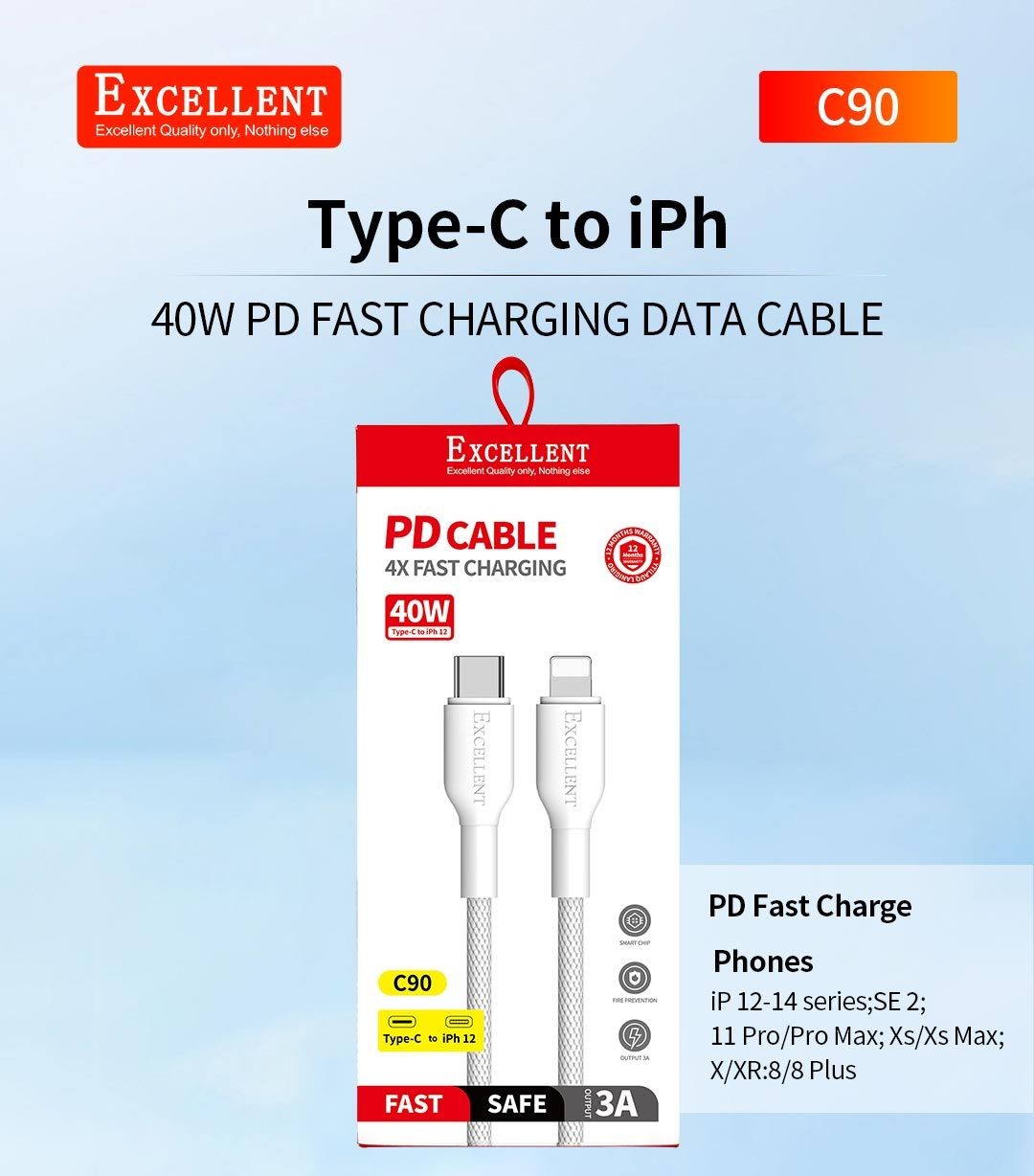excellent c90 typec to iphone lightening cable