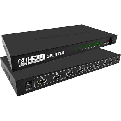 HDMI 8 Port Splitter, 1 In 8 Out 1x8  Audio Video 1080P For HD HDTV Splitter 3D - Black