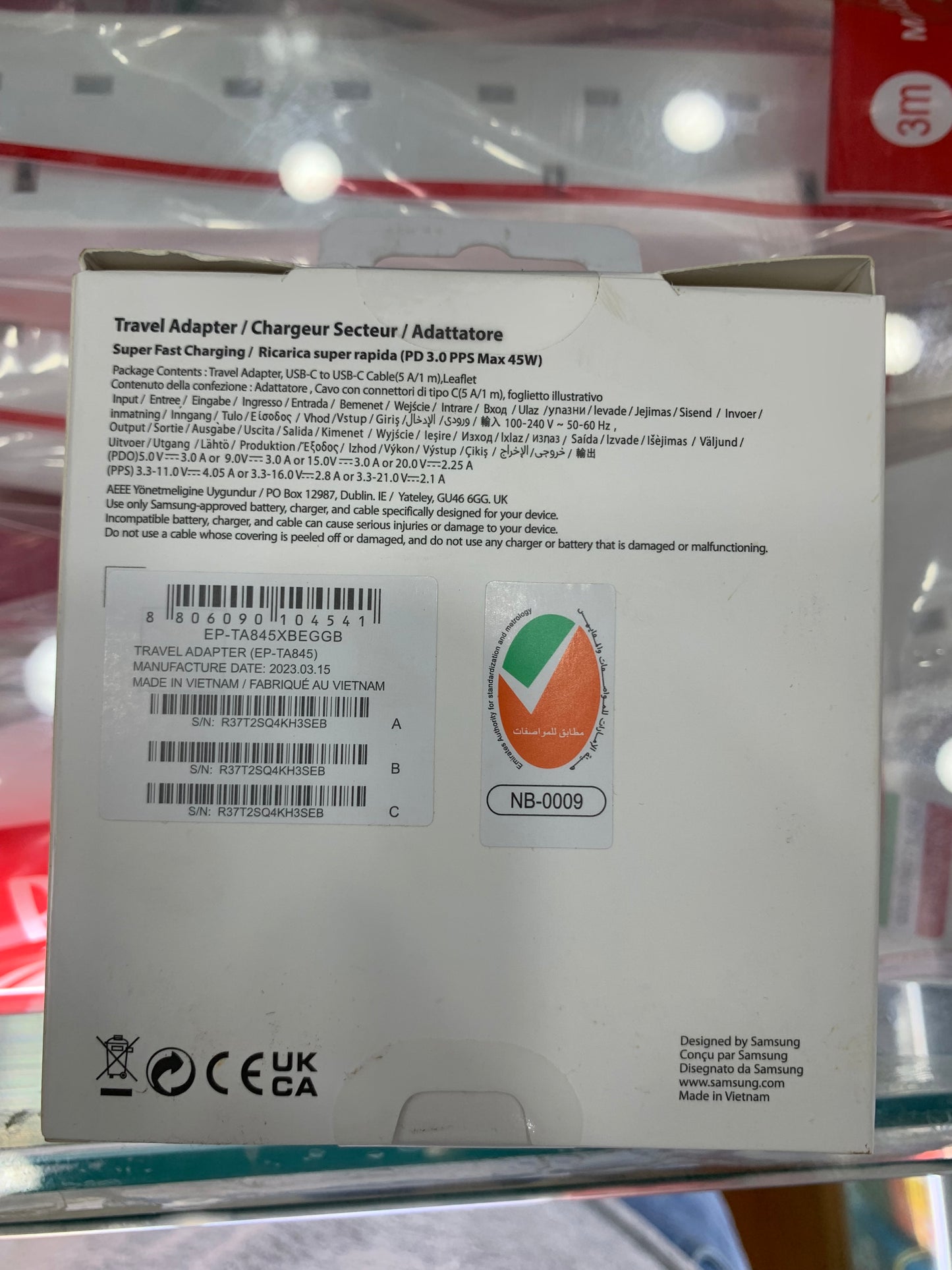 Samsung 45W PD Adapter + Usb-C to Usb-C cable (5A)