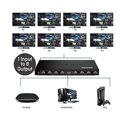 HDMI 8 Port Splitter, 1 In 8 Out 1x8  Audio Video 1080P For HD HDTV Splitter 3D - Black