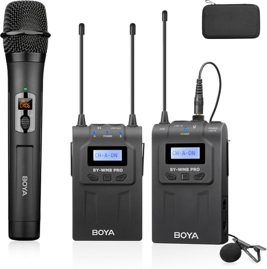 BOYA by-WM8 PRO-K4 UHF Wireless Lavalier Microphone Systems for Cameras Camcorder Smartphone 48-Channel, Real-Monitoring, 984ft, Mic for Live Streaming Video Recording Interview (by-WM8 PRO-K4)