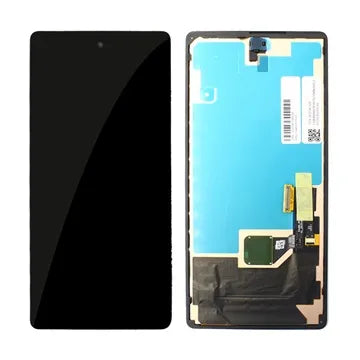 Phone screen assembly with black front panel and blue back panel on a white background Google pixel 6 screen replacement