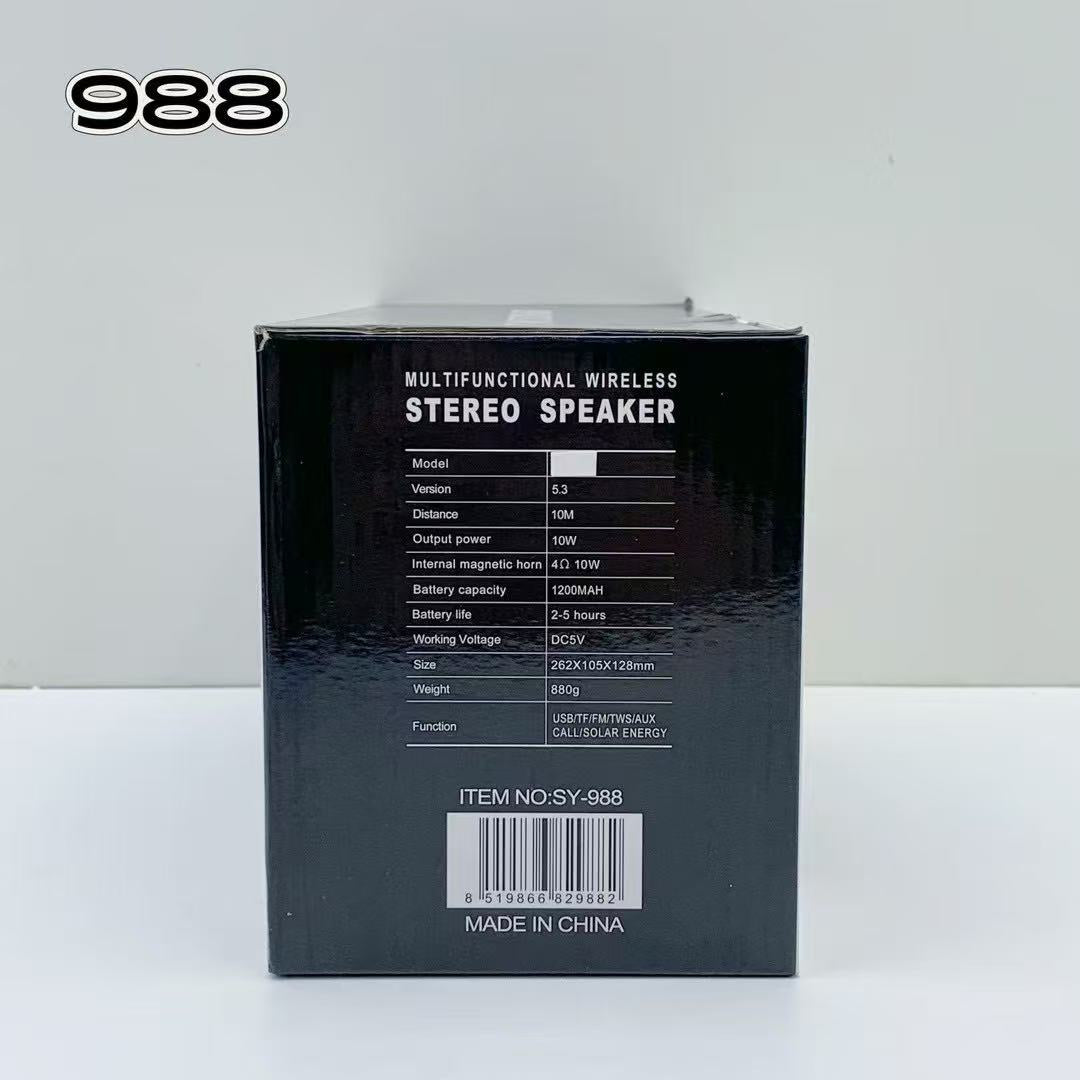 New Style SY-988 Outdoor Solar Energy Bluetooth Speaker Multifunctional With Flashlight Subwoofer Wireless Speaker