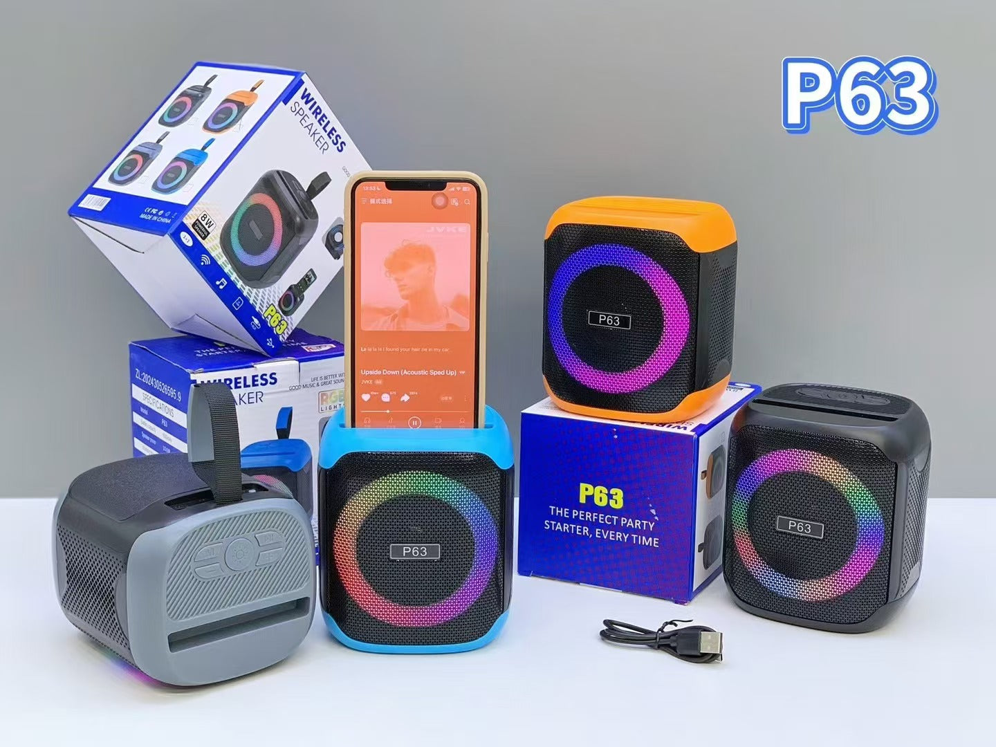 NEW P63 Outdoor HD Quality Sound Speaker Mini Colorful RGB Lights Subwoofer Stereo Amplifier Wireless Speaker Phone Stand