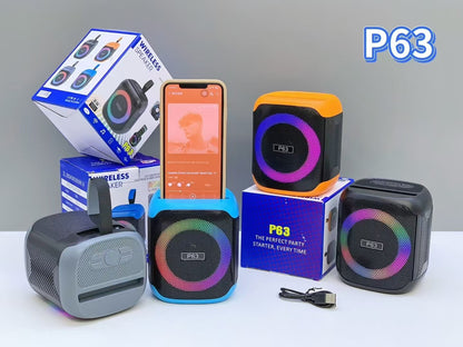NEW P63 Outdoor HD Quality Sound Speaker Mini Colorful RGB Lights Subwoofer Stereo Amplifier Wireless Speaker Phone Stand