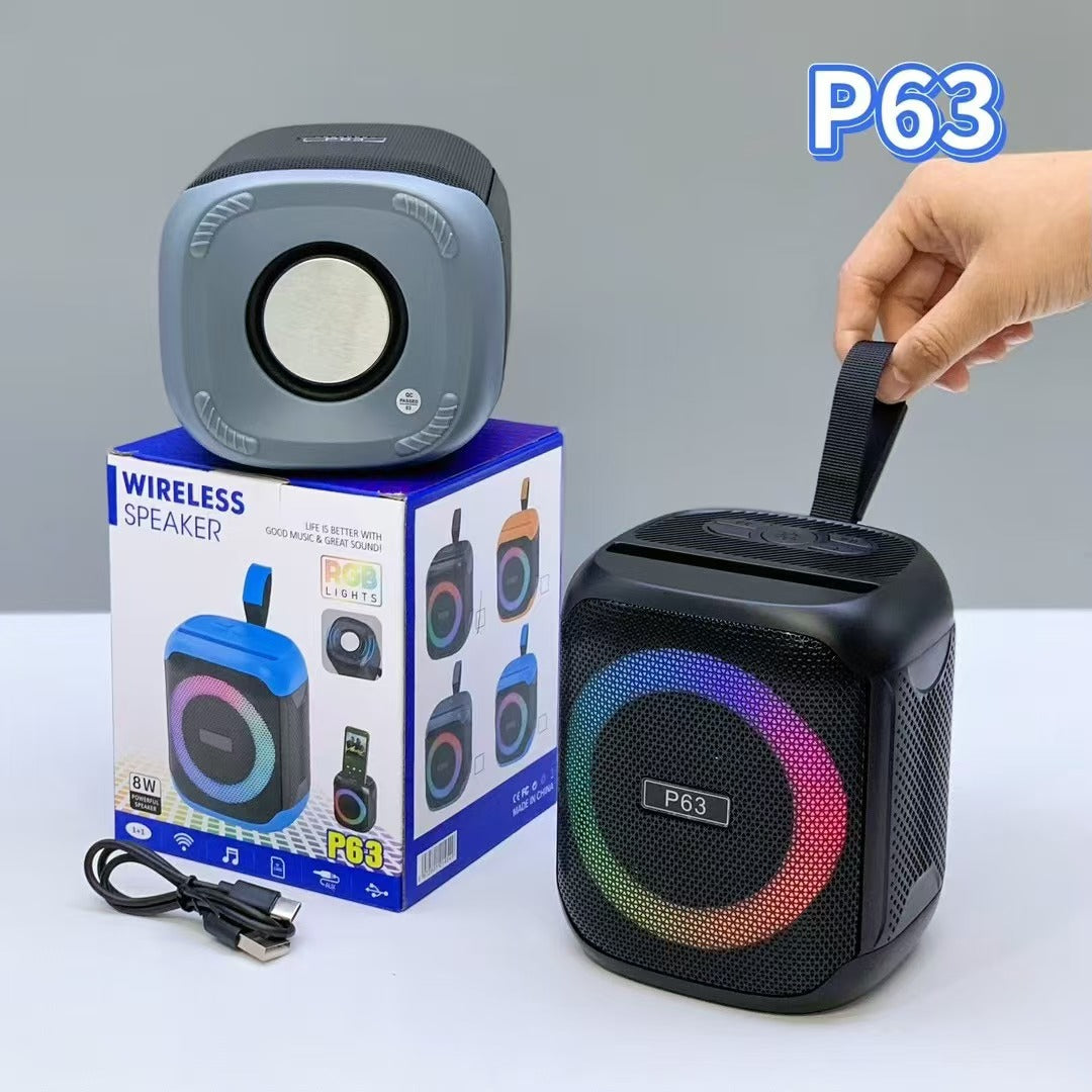 NEW P63 Outdoor HD Quality Sound Speaker Mini Colorful RGB Lights Subwoofer Stereo Amplifier Wireless Speaker Phone Stand