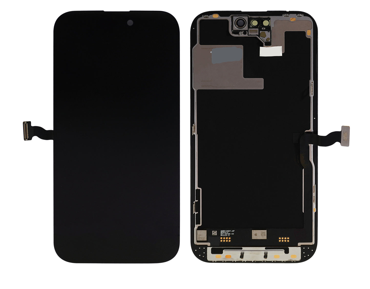 Phone screen and digitizer assembly on a white background