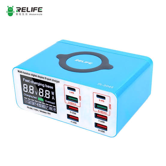 RELIFE RL-304S Multifunctional 8-Port Wireless Charger with Digital Display