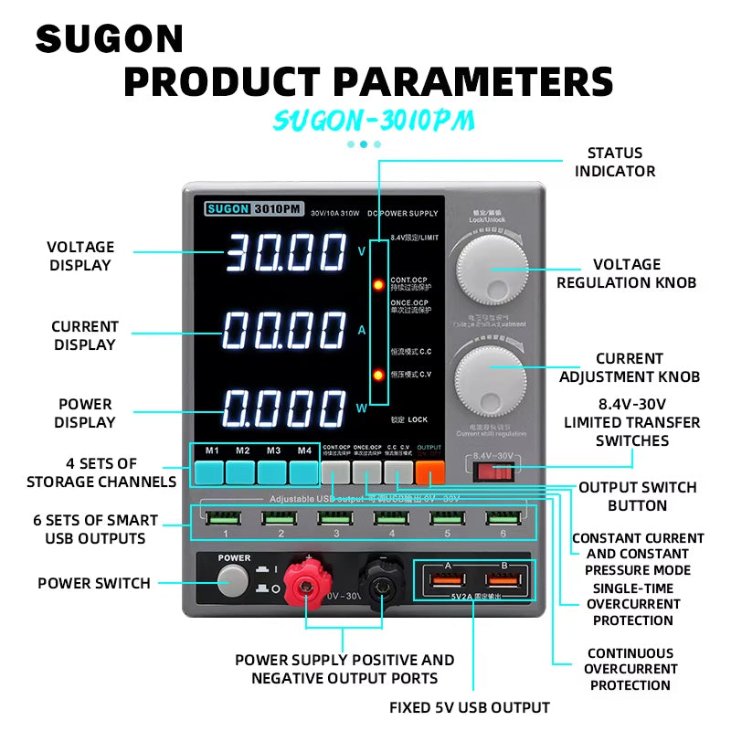 SUGON 3010PM 30V 10A Programmable DC Power Supply with built in short killer