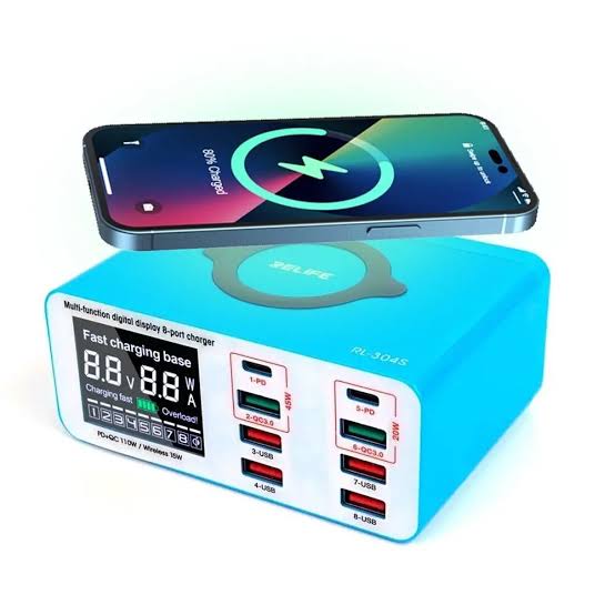 RELIFE RL-304S Multifunctional 8-Port Wireless Charger with Digital Display